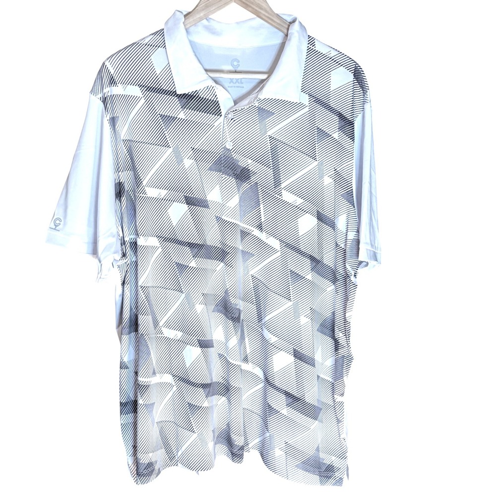 Caddy Cart Mens Geometric Print Polo Shirt XX Large White Black‎ Golf Casual